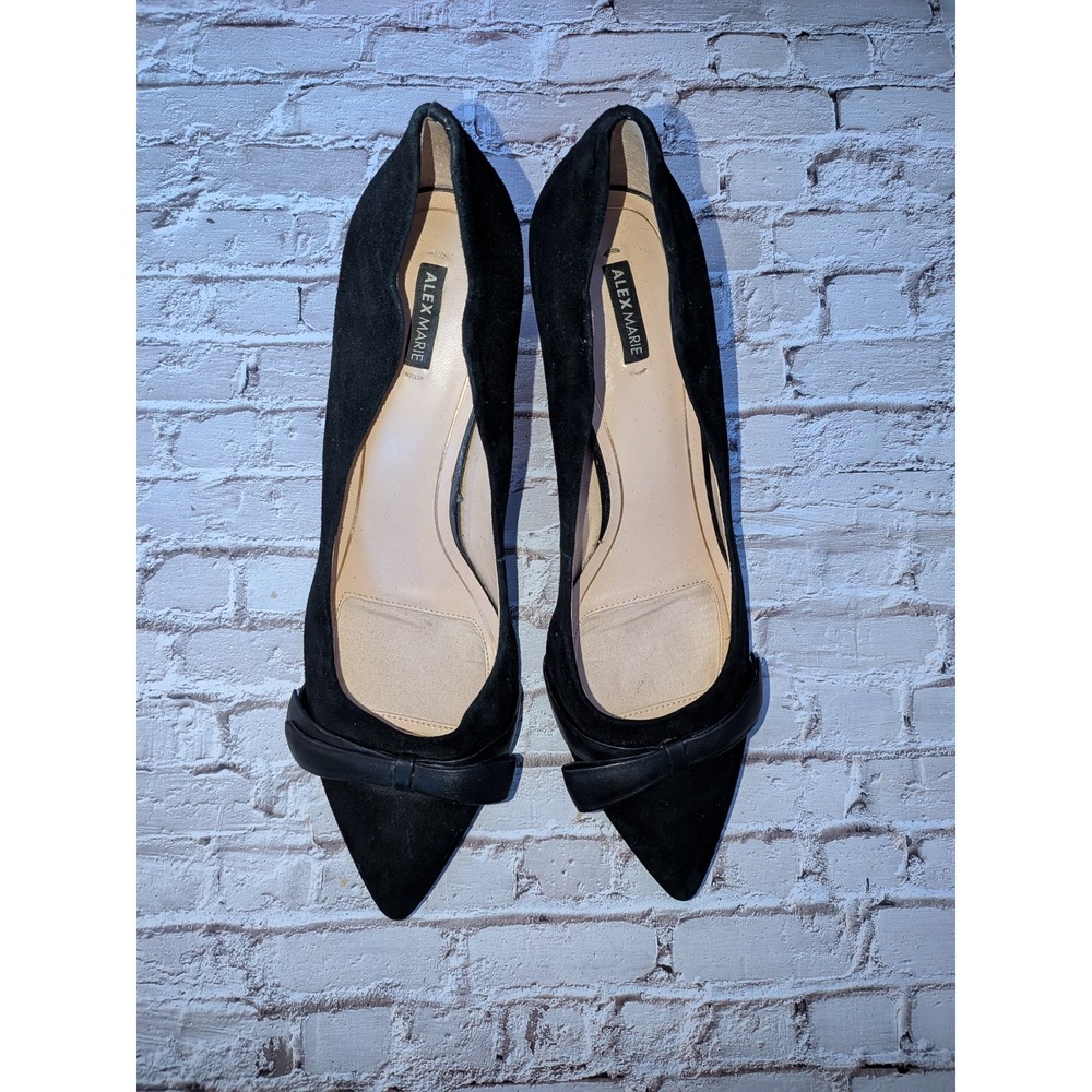 Alex Marie Womens Black Suede Pointed Toe Bow Pumps Stiletto Heels Size 10M